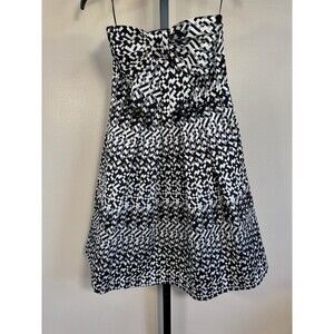 Eva Franco Fifi Black & Silver Geometric Bow Front Strapless Fit & Flare Dress 0
